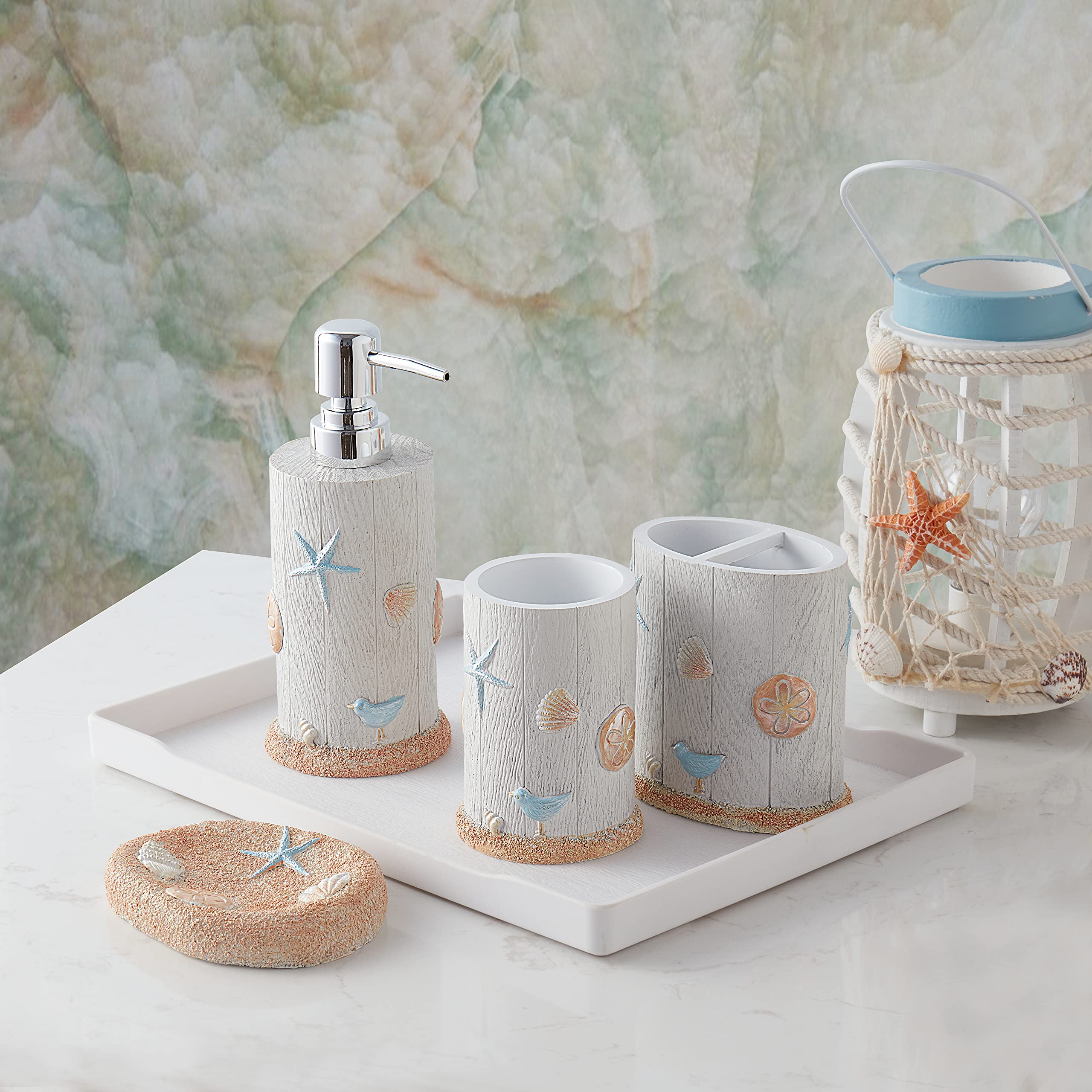 Sweet Home Collection 4-Piece Beach Life Modern Bathroom Accessory Set Bath Shower Tub Decor